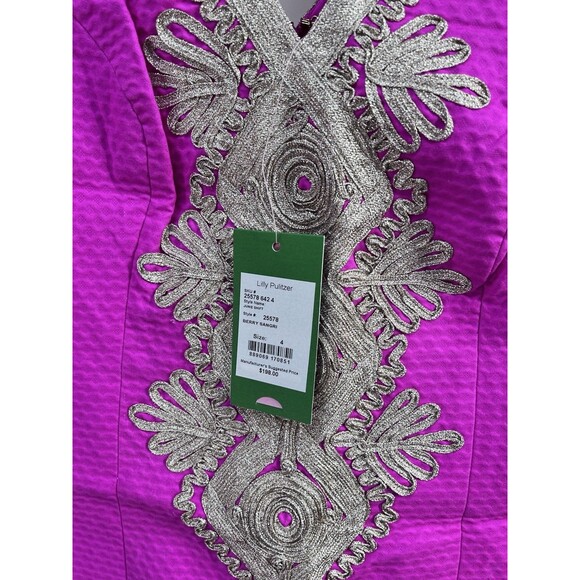 NWT Lilly Pulitzer Junie Shift Dress Berry Sangria Pink with Gold Trim Size 4 - Picture 8 of 8